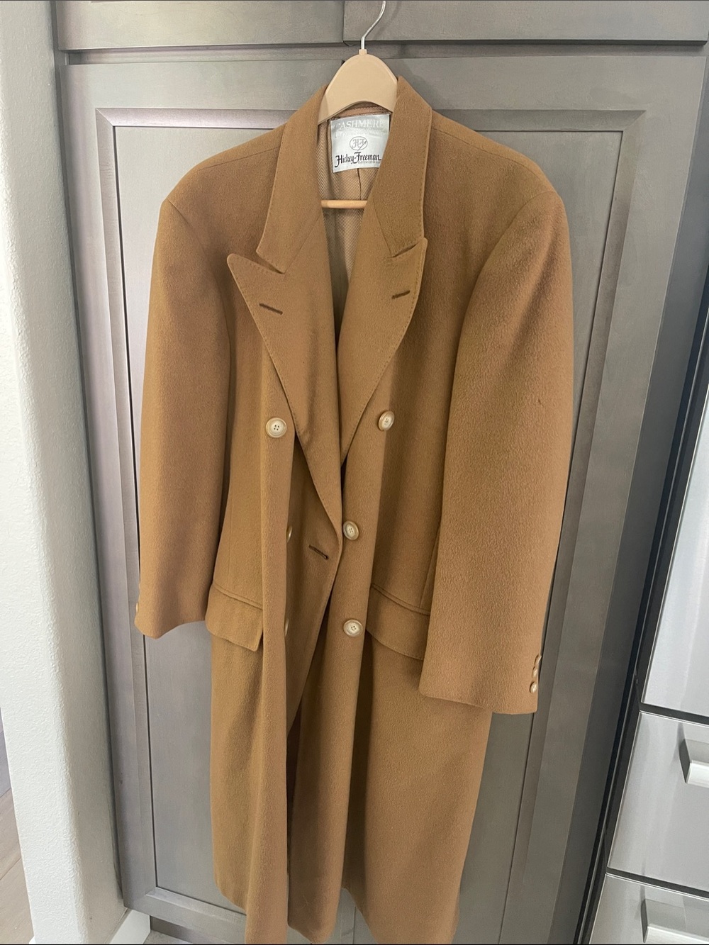Hickey Freeman Camel Double-Breasted Wool Trench Coat